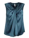 Alberta Ferretti Sleeveless Gathered Satin Blouse In Blue