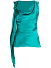Alberta Ferretti Sleeveless Knot Detail Top In Green Silk In Blue