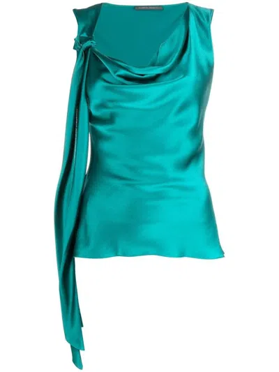 Alberta Ferretti Draped Cowl-neck Sleeveless Top In Green