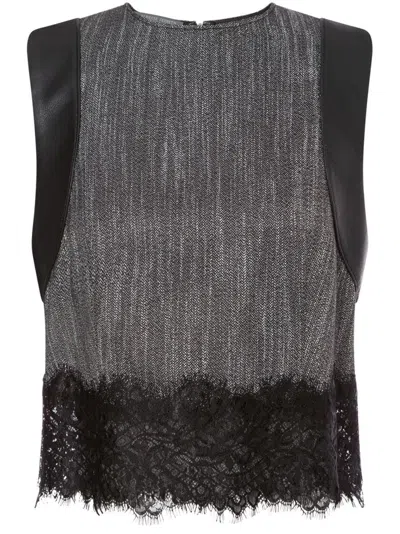 Alberta Ferretti Lace-trim Sleeveless Crop Top In Black