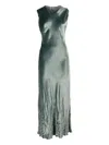 Alberta Ferretti Sleeveless Maxi Dress With Subtle Sheen And Flared Hem In Green