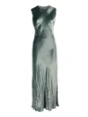 Alberta Ferretti Sleeveless Maxi Dress With Subtle Sheen And Flared Hem In Green