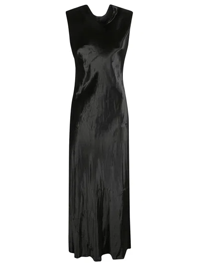 Alberta Ferretti Sleeveless Midi Dress In Shiny Velvet In Black
