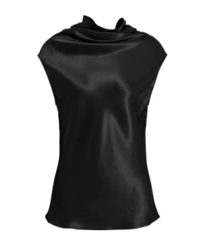 Alberta Ferretti Sleeveless Satin Top With Fluid Neckline In Black