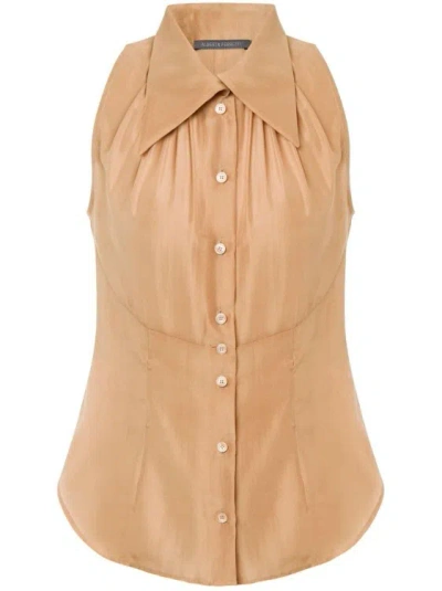 Alberta Ferretti Shirt Top In Habotai In Beige