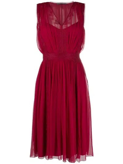 Alberta Ferretti Sleeveless Silk Midi Dress In Red