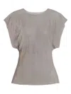 Alberta Ferretti Crystal Mesh Round Neck Cap Sleeve Top In Gray