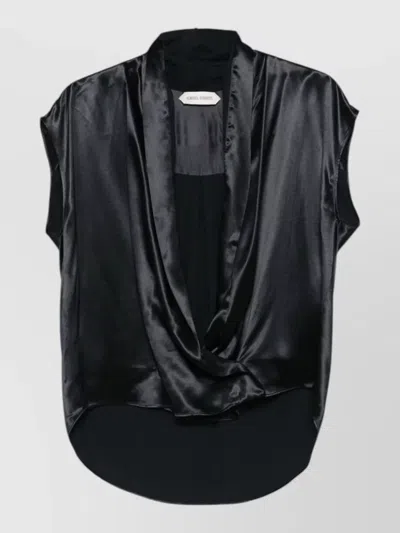 Alberta Ferretti Sleeveless Top V Neckline Draped Front In Black