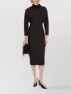 Alberta Ferretti Slit Back Fitted High Neck Midi Dress In Black