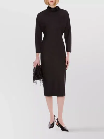 ALBERTA FERRETTI SLIT BACK FITTED HIGH NECK MIDI DRESS