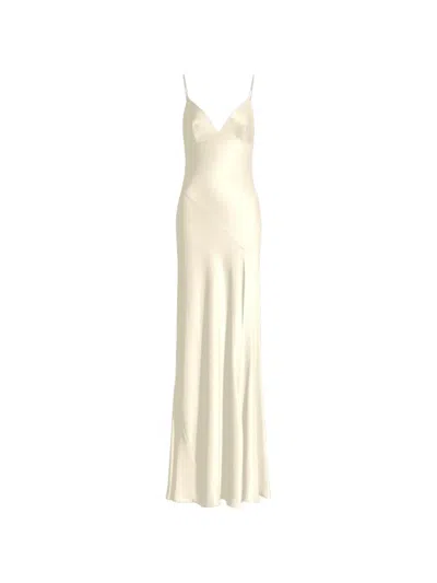 Alberta Ferretti Slit V-neck Maxi Dress In White