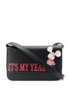 Alberta Ferretti Slogan Printed Cross Body Bag In Black