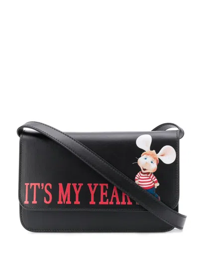 Alberta Ferretti Slogan Printed Cross Body Bag In Black