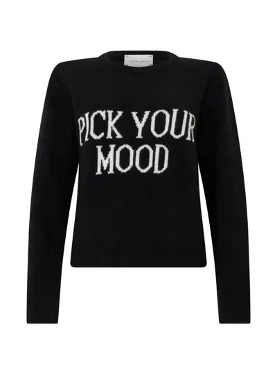 Alberta Ferretti Slogan-intarsia Crew-neck Sweater In Black