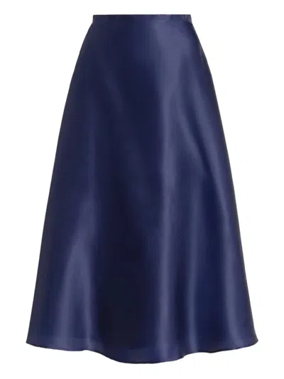 Alberta Ferretti Smooth Organza Midi Skirt With High Waist In Blue