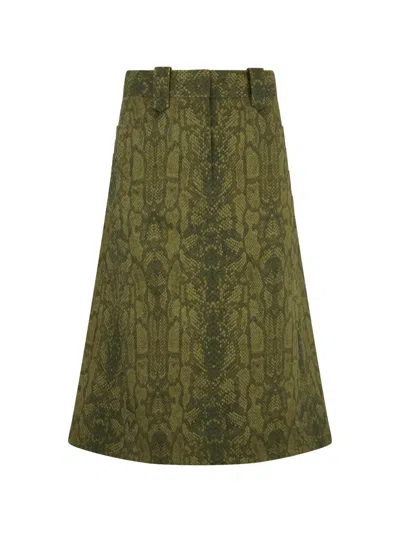 Alberta Ferretti Snake-print A-line Skirt In Green