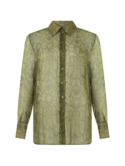 Alberta Ferretti Snake-print Silk Shirt In Green