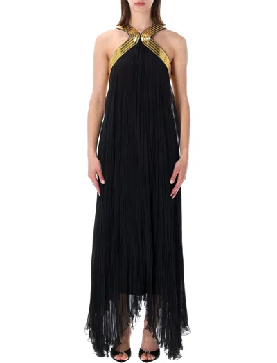 Alberta Ferretti Sophisticated Long Dress With Halter Neckline And Open-back Design In Black