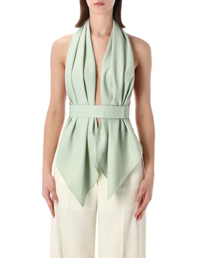 Alberta Ferretti Sophisticated Scarf-effect Top With Open Back - Size 40 In Black