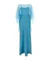 Alberta Ferretti Blue Long Dress With Layered Design And Upper Cape In Silk Blend Woman