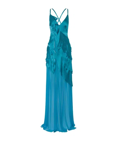 Alberta Ferretti Alberta Ferreti Turquoise Crepe Long Dress In Blue