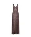 Alberta Ferretti Cotton Blend Lace Long Dress In Gray