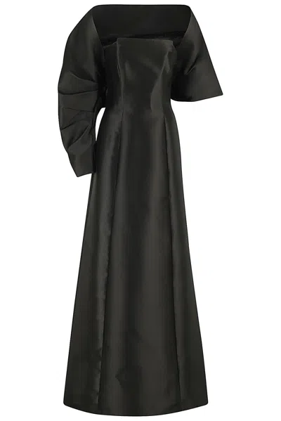 Alberta Ferretti Strapless Gown With Asymmetric Bolero In Black