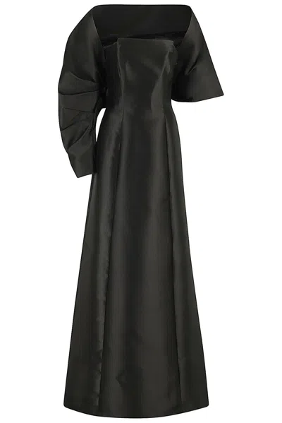 Alberta Ferretti Strapless Gown With Asymmetric Bolero In Black