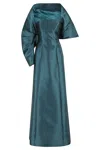 Shop Alberta Ferretti Square-neck A-line Long Dress In Petrolio