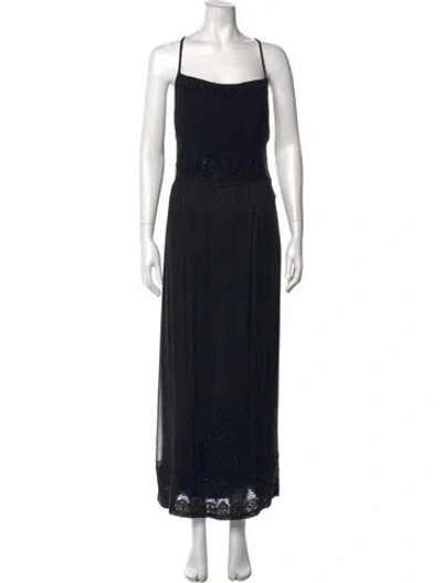Pre-owned Alberta Ferretti Square Neckline Long Dress In Black