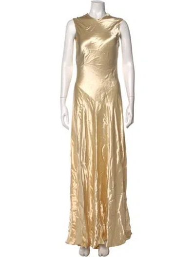 Pre-owned Alberta Ferretti Square Neckline Long Dress W/ Tags In Gold
