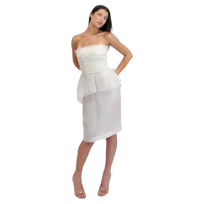 Pre-owned Alberta Ferretti S/s 2013 White Silk Cocktail Peplum Dress