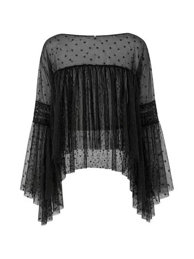Alberta Ferretti Star-print Flared-sleeve Blouse In Black