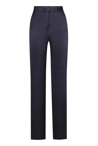 Alberta Ferretti Satin-trim Trousers In Blue