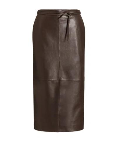 Alberta Ferretti Straight Leather Midi Skirt In Mud Grey In Muddy Gray