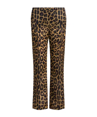 Alberta Ferretti Straight Silk Organza Leopard-print Trousers In Brown