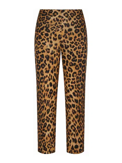 Alberta Ferretti Straight-leopard Silk Organza Pants In Multi