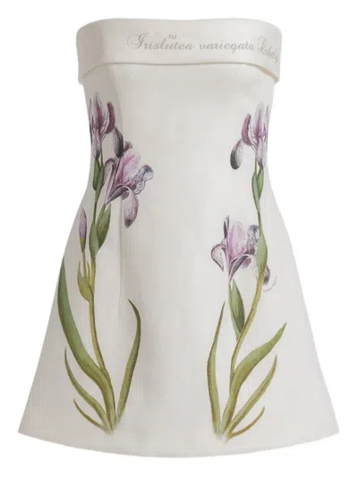 Alberta Ferretti Strapless Floral Print Dress In Neutral