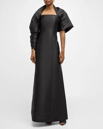 Alberta Ferretti Strapless Gown With Asymmetric Bolero In Black