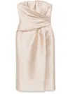 Alberta Ferretti Strapless Draped Midi Dress In Neutrals