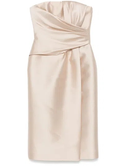 Alberta Ferretti Strapless Draped Midi Dress In Gold