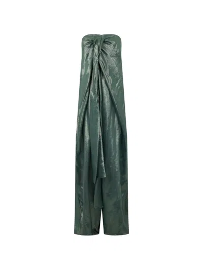 Alberta Ferretti Strapless Pleated Jumpsuit In Green