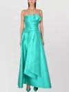 Alberta Ferretti Strapless Satin Draped Floor-length Dress In Blue
