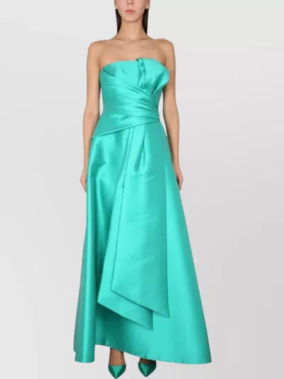 Alberta Ferretti Strapless Satin Draped Floor-length Dress In Blue
