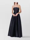 Alberta Ferretti Strapless Silk Blend Mikado Evening Gown In Blue