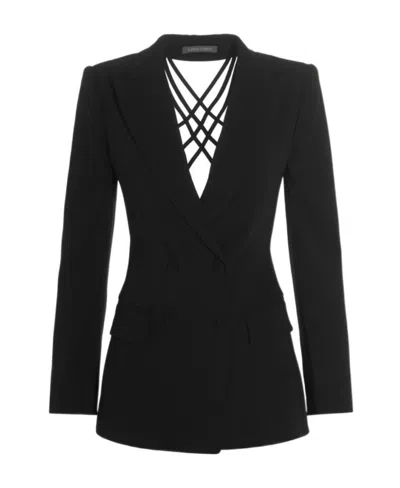 Alberta Ferretti Strappy-back Double-breasted Blazer In Black