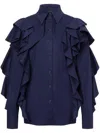 Alberta Ferretti Stretch-cotton Ruffled Detailing In Blue