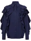 Alberta Ferretti Stretch-cotton Ruffled Detailing In Blue