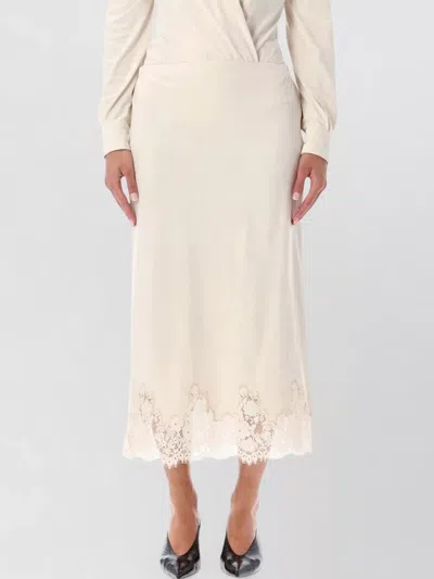 Alberta Ferretti Stretch Velvet Skirt Lace Trim Detail In Neutral
