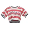 Alberta Ferretti Stripe Sequined Cropped Top In Red And White Cotton In Multi